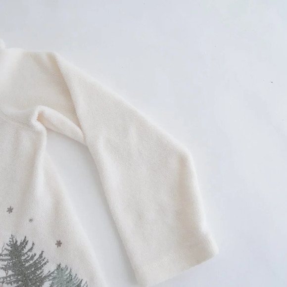 Vintage Croft And Barrow Cream Embroidered Moose Forest Zip Cardigan Sweater M - Picture 5 of 9